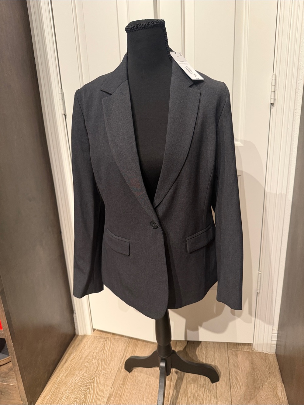 Liz Claiborne Dark Gray Single-Button Tailored Kate Blazer